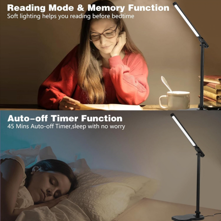Lampa de birou LED cu control tactil, intensitate reglabilă, funcție de încărcare USB, 5 moduri de culoare și 10 niveluri de luminozitate, temporizator de 45 de minute [4]