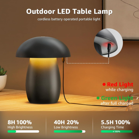 Lampa de masa ciuperca LED reincarcabila, intensitate reglabila, impermeabila, control tactil [1]