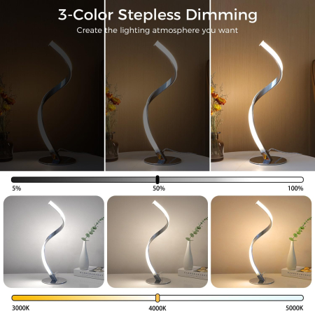 Lampă de masă spiralată LED, control tactil, reglare continuă a intensității luminii, set  2 buc [1]