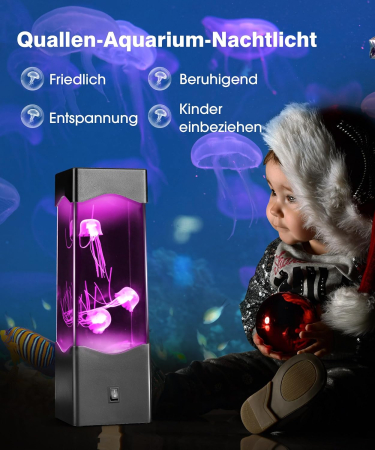 Lampă de masă ornamentala cu LED si model meduze colorate, 7x7x23 cm [3]