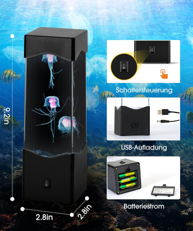 Lampă de masă ornamentala cu LED si model meduze colorate, 7x7x23 cm [4]