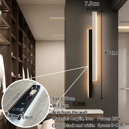 Lampa de perete cu LED-uri 20W, putere 2200LM, culoare 3000K, model 2 baghete alb/negru, 80cm [3]