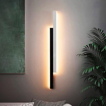 LAMPI PERETE - Lampa de perete cu LED-uri 20W, putere 2200LM, culoare 3000K, model 2 baghete alb/negru, 80cm