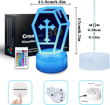 Lampa de veghe 3D Craniu, 16 culori, telecomanda, alimentare USB sau baterii, 3 imagini [5]