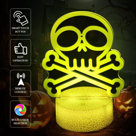 Lampa de veghe 3D Craniu, 16 culori, telecomanda, alimentare USB sau baterii, 3 imagini [2]