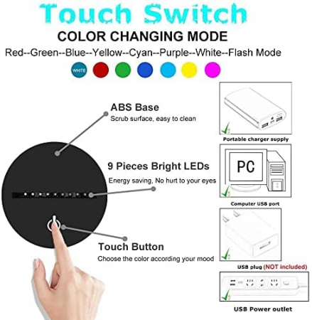 Lampa de veghe 3D Cal, 7 culori, alimentare USB, comenzi prin atingere [5]