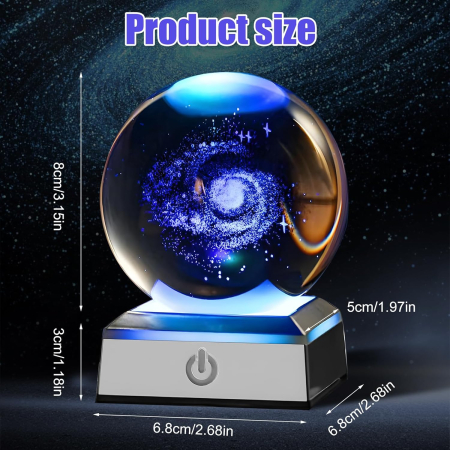 Lampa de veghe 3D Sferă de cristal galaxie Calea Lactee 8 cm [2]