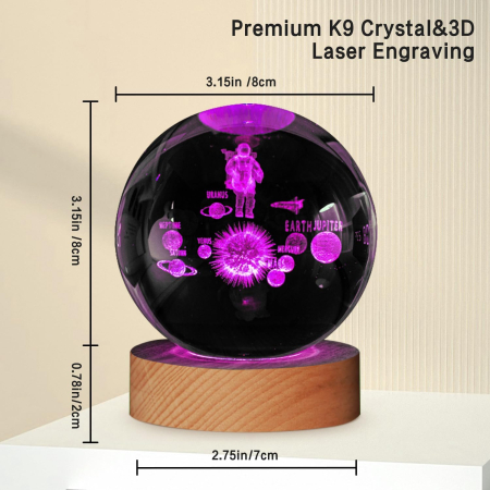 Lampa de veghe 3D Sferă de cristal Astronaut in spatiu, 8 cm, incarcare USB, 7 culori [3]
