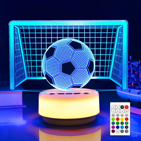 lampi de veghe - Lampa de veghe 3D Fotbal 14 culori, 5 nivele lumina, temporizator, telecomanda