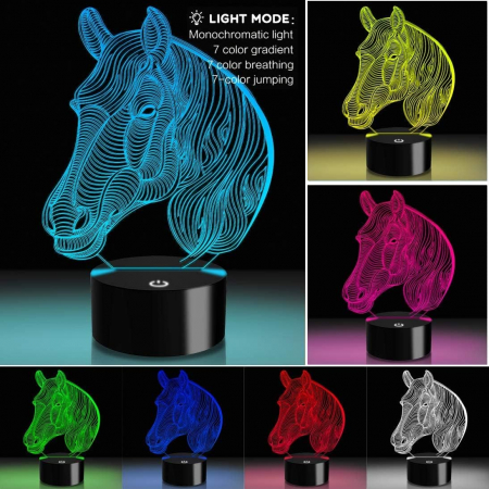 Lampa de veghe 3D Cal, 8 culori,  alimentare USB [2]
