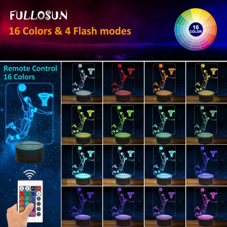Lampa de veghe 3D Baschet, 16 culori, telecomanda, alimentare USB sau baterii [2]