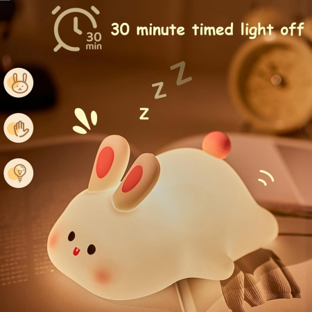 Lampa de veghe Iepuras LED din silicon moale, tactila, reglabila, alimentare USB [3]