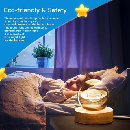 Lampa de veghe LED cu bila cristal 3D 60 mm si suport din lemn [3]