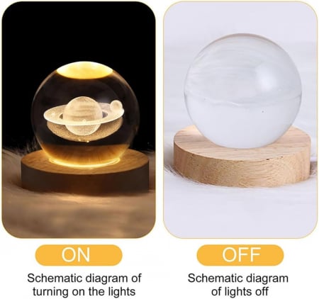 Lampa de veghe LED cu bila cristal 3D 60 mm si suport din lemn [2]