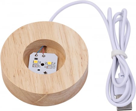 Lampa de veghe LED cu bila cristal 3D 60 mm si suport din lemn [6]