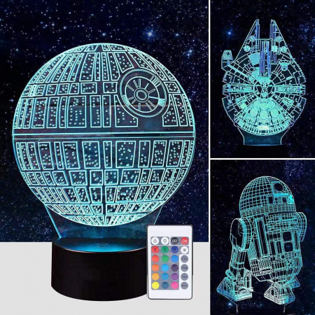lampi de veghe - Lampa de veghe 3D Star Wars cu 3 proiectii, 7 culori,  alimentare USB sau baterii AAA