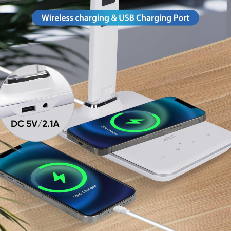 Lampa LED de birou cu afisaj ceas, termometru, calendar si incarcare telefon wireless alb [2]