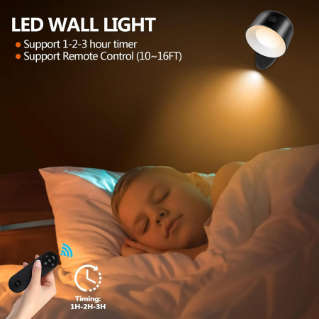 Lampa rotativa de perete cu telecomanda, reincarcabila, 5 Niveluri de luminozitate &7 culori cu 2500 mAh [2]