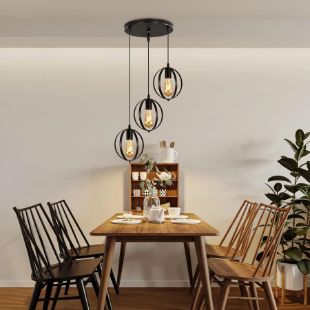 Lampa neagra, suspendata, din metal, cu 3 becuri E27 [3]