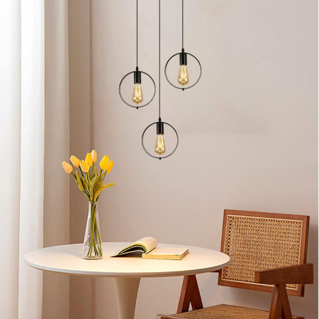 Lampa neagra, suspendata, din metal, cu 3 becuri E27 [2]
