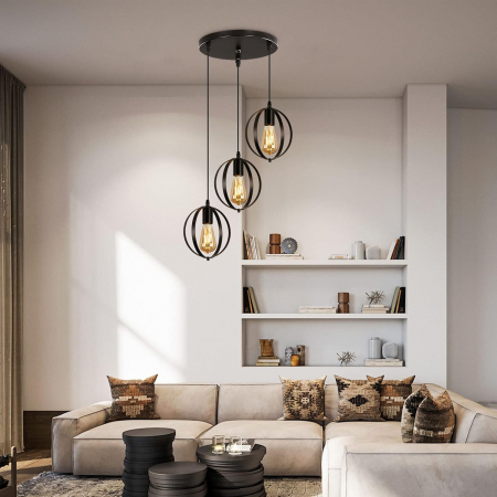 Lampa neagra, suspendata, din metal, cu 3 becuri E27 [1]