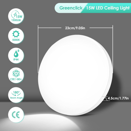 Lampa plafon 15W, rotundă și plată, super strălucitoare, 1500LM 5000K, IP44, diametru 230 mm [1]