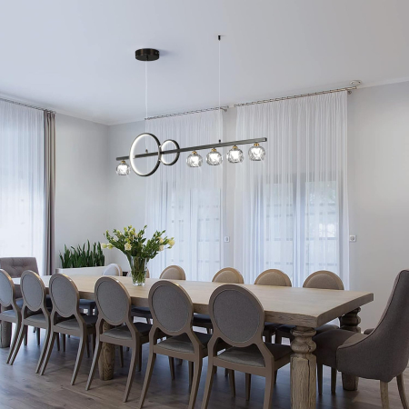 Lampa liniara de living cu 5 lumini si 2 cercuri LED negre 120cm 40W, 3 tipuri de lumina [4]
