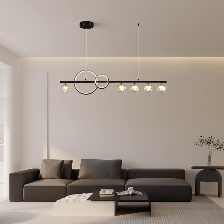 Lampa liniara de living cu 5 lumini si 2 cercuri LED negre 120cm 40W, 3 tipuri de lumina [1]