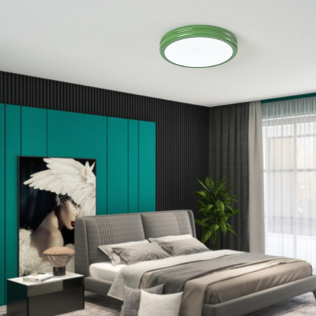 Lampa plafon LED 24W 30cm, IP20, lumina 3 culori, rama aluminiu verde [2]