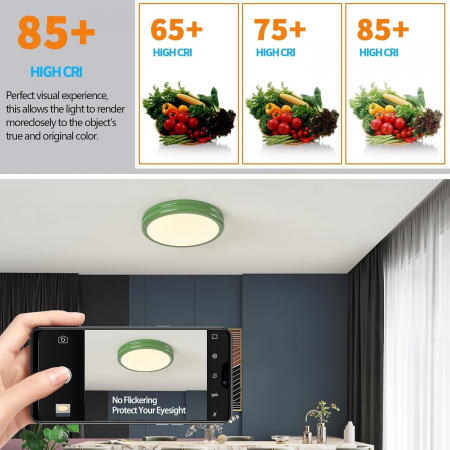 Lampa plafon LED 24W 30cm, IP20, lumina 3 culori, rama aluminiu verde [4]