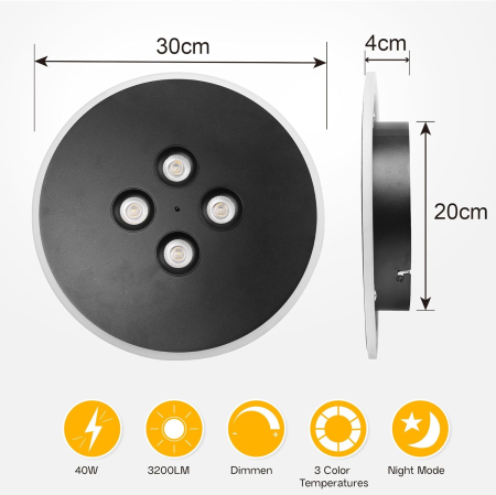 Lampa plafon LED 40W,intensitate reglabilă și telecomandă, rotunda 30cm, 3000K-6500K [4]