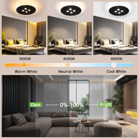 Lampa plafon LED 40W,intensitate reglabilă și telecomandă, rotunda 30cm, 3000K-6500K [2]