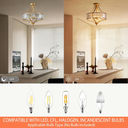 Plafonieră decorativa cu Cristale, 4 x E12, Max. 40W, Stil Elegant Vintage [4]