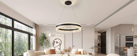 Lampa plafon rotunda, candelabru cu  LED si telecomanda, lumina 3 culori 100 x 50 x 50 cm [6]