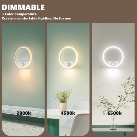 Lampa rotunda de perete din acril de 12W, 1080LM, cu 3 temperaturi de culoare (2700K-6500K) [2]