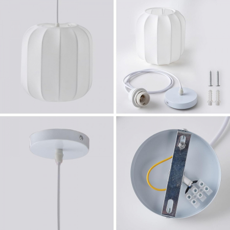 Lampa suspendata cu abajur din poliester alb cu inaltime reglabila, bec E27, galbena [2]