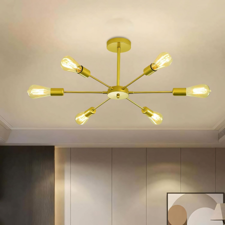 Lampa suspendata aurie din metal, cu 6 brate, bec E27 [6]