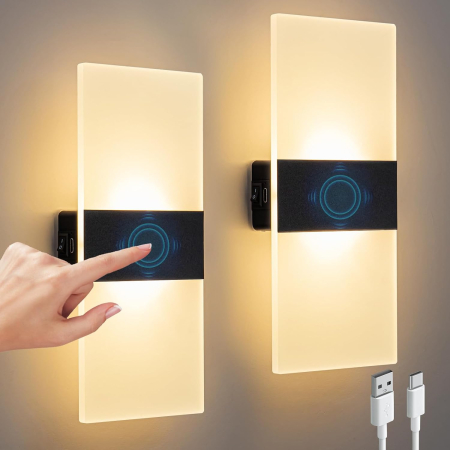 ILUMINAT - Set 2 Lămpi de Perete LED cu Touch – Lumină Alb Cald, 3 Niveluri de Intensitate, Baterie 4000 mAh, Fără Fir