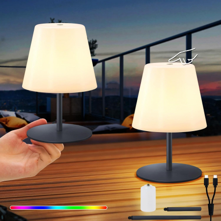 lampi de masa - Lampi de masa de 9 x 9 x 17 cm, 7 culori RGB, incarcare USB, comanda tactila, set 2 bucati