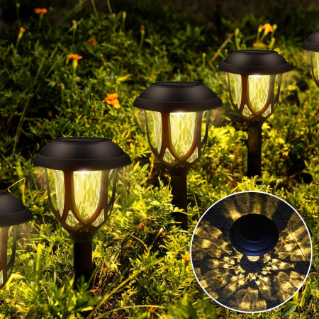 LAMPI SOLARE - Lampi solare LED pentru gradina cu fixare in pamant, IP44, senzor lumina, lumina 8 ore, set 6 bucati