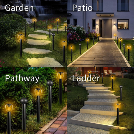 Lampi solare pentru gradina, cai de acces, impermeabile, de exterior set 3 lumini cu 2 stalpi decorativi [5]