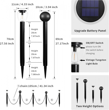 Lampi solare pentru gradina, cai de acces, impermeabile, de exterior set 3 lumini cu 2 stalpi decorativi [4]