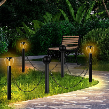 LAMPI SOLARE - Lampi solare pentru gradina, cai de acces, impermeabile, de exterior set 3 lumini cu 2 stalpi decorativi