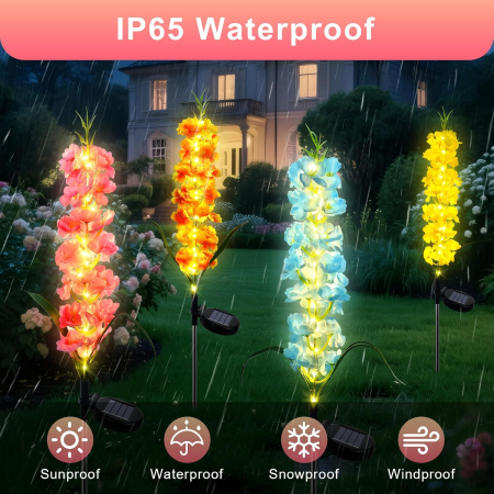 Set 4 Lămpi Solare pentru Grădină, Flori Tip Zambilă, LED Multicolore, 2 Moduri Iluminare, IP65, Decor Exterior [3]