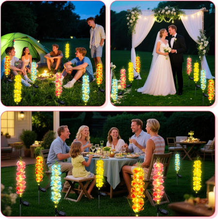 Set 4 Lămpi Solare pentru Grădină, Flori Tip Zambilă, LED Multicolore, 2 Moduri Iluminare, IP65, Decor Exterior [6]