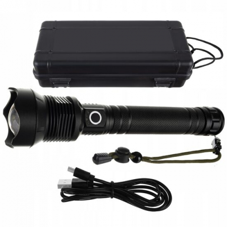 LANTERNE - Lanterna tactica din aluminiu, impermeabila, cu lumina stroboscopica reglabila, IPX5,  cu incarcare USB