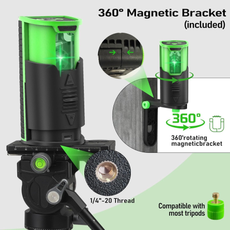 Nivela laser reincarcabila Li-Ion 1000mAh, bază magnetică la 360°, nivelare automată [5]