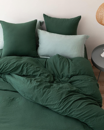 Lenjerie de pat 135x200 cm 4 bucati, perni 80x80 cm, certificat OekoTex potrivit pentru persoanele alergice, verde inchis cu fermoar [2]