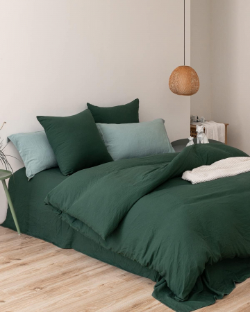 Lenjerie de pat 135x200 cm 4 bucati, perni 80x80 cm, certificat OekoTex potrivit pentru persoanele alergice, verde inchis cu fermoar [3]