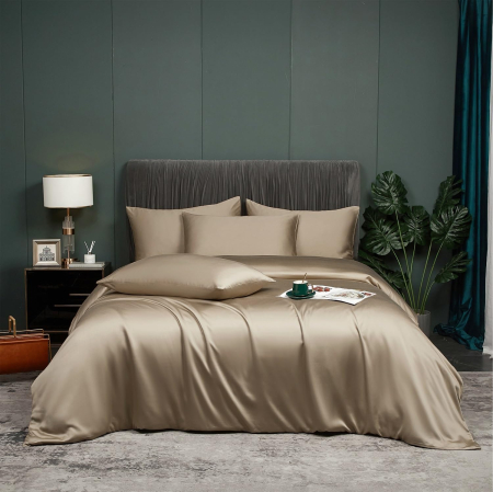 Lenjerie de pat din bambus, poliester, simplă, netedă, mătăsoasă, kaki, pilota 220x240 cm cu 2 fete perini 65x65 cm [2]